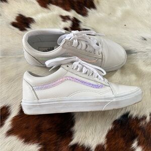 Vans White Low-Top Sneakers with Iridescent Side Stripe - Women